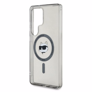 Karl Lagerfeld mygtukinis Choupette Head atspausdintas logotipas Magnētinis Samsung Galaxy S25 Ultra dėklas juodas