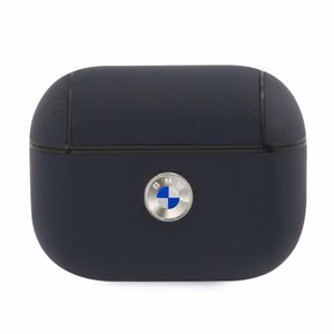 BMW Чехол из натуральной кожи Silver Logo для AirPods Pro - тёмно-синий