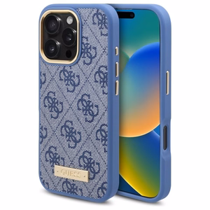 Guess 4G Logo Plate MagSafe iPhone 16 Pro Max dėklas - Blue