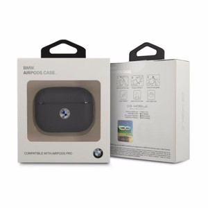BMW natūralios odos sidabrinis logotipas AirPods Pro dėklas - tamsiai mėlynas
