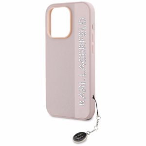 Karl Lagerfeld Saffiano Rhinestones & Charm dėklas telefonui iPhone 15 Pro - rožinis