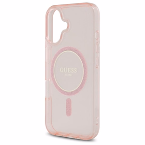 Guess GUHMP16SHFGEREP iPhone 16 6.1" rožinis/rožinis kietas dėklas IML Glitter Circle Magnetinis