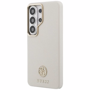 Guess Rhinestone Round Logo MagSafe Чехол для Samsung Galaxy S26 Ultra - бежевый
