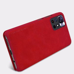 Nillkin Qin dėklas Xiaomi Redmi Note 11T 5G / Note 11S 5G / Note 11 5G (Kinija) / Poco M4 Pro 5G kameros dangtelis dėklas atverčiamas dėklas rudas