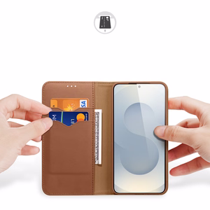 Чехол Dux Ducis Hivo для Samsung Galaxy S25 Edge с откидной крышкой и RFID-защитой - коричневый