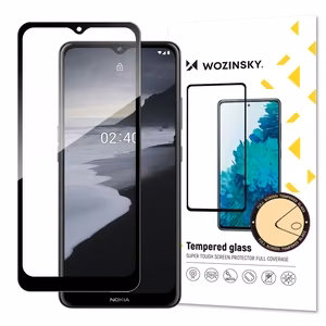 Wozinsky Full Glue Tempered Glass itin tvirtas grūdintas apsauginis stiklas, visiškai dengiantis ekraną, su rėmeliu, suderinamas su dėklu, Nokia 2.4, juodas