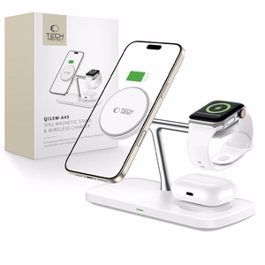 Tech-Protect QI15W-A45 3in1 belaidis įkroviklis su MagSafe Apple įrenginiams - baltas