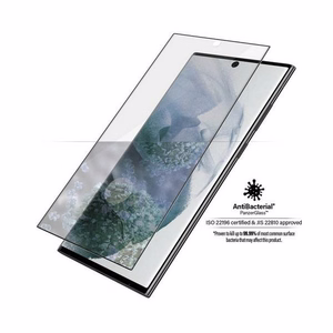 PanzerGlass E2E Microfracture antibakterinis stiklas Samsung Galaxy S22 Ultra - su juodu rėmeliu
