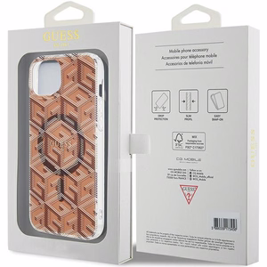 Guess IML GCube Magnetinis dėklas telefonui iPhone 15 Plus / 14 Plus - ruda