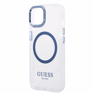 Guess Metalinis kontūras Magnetinis dėklas telefonui iPhone 14 Plus - mėlynas