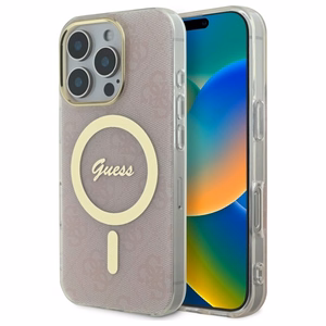 Guess IML 4G Magnetinis dėklas telefonui iPhone 16 Pro - rožinis