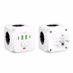 Tech-Protect PCL3x4 ilgintuvas, 2x USB-A, 2x USB-C, 3x AC Schuko tipo - baltas