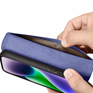 iCarer Piniginės dėklas 2in1 viršelis iPhone 14 Plus Anti-RFID odinis atverčiamas dėklas šviesiai violetinis (WMI14220727-LP)