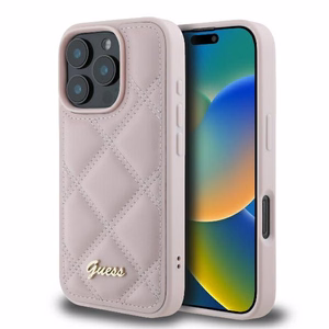 Guess Dygsniuotas Metalinis Logotipas dėklas telefonui iPhone 16 Pro - rožinis