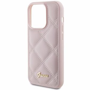 Guess Quilted Metal Logo dėklas telefonui iPhone 15 Pro Max - rožinis