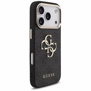Чехол Guess PU Leather 4G Metal Logo Gold Frame для Apple iPhone 18 Pro, чёрный