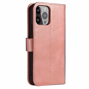 Piniginės tipo dėklas telefonui su stovu iPhone 15 Pro Max magnetinis dėklas - rožinis
