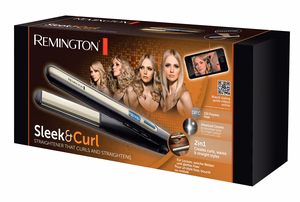 Remington Sleek & Curl S6500 – keraminės plaukų tiesinimo ir garbanojimo žnyplės, iki 230 °C, juodos
