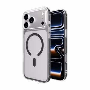 Puro Lite Mag TPU+PC dėklas telefonui suderinamas su MagSafe iPhone 17 Pro - skaidrus su pilku žiedu
