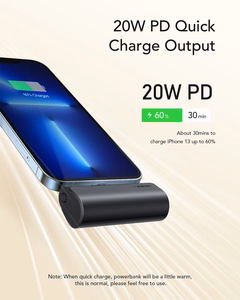 Powerbank Veger PlugOn (W0556P) PD QC3.0 3A 20W 5000 mAh with a built-in connector Lightning black