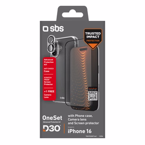 Набор SBS с технологией D3O для iPhone 16 - чехол + стекло для экрана и камеры - прозрачный
