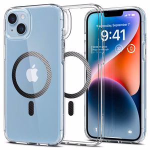Spigen Ultra Hybrid magnetinis dėklas su MagSafe, skirtas iPhone 14 Plus – skaidriai pilkas