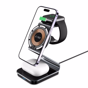 Tech-Protect QI15W-A29 3 в 1 индуктивное зарядное устройство с MagSafe для смартфона Apple Watch AirPods - чёрный