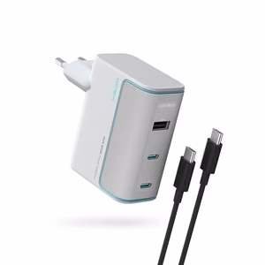 "Cuktech" AD1003EU 100W GaN 2x USB-C + USB-A sieninis įkroviklis su kabeliu - baltas