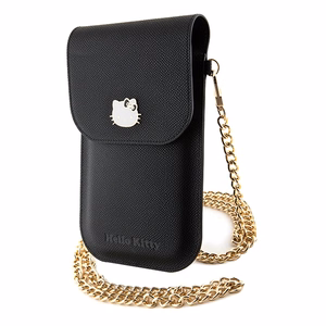 Hello Kitty Leather Metal Logo rankinė su grandinėle – juoda