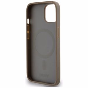 DKNY Odinis spausdintas raštas metalinis logotipas Magnetinis dėklas iPhone 15 / 14 / 13 - ruda