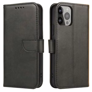 Magnetinis dėklas telefonui Oppo A17 su atverčiamu pinigine ir stovu juodas