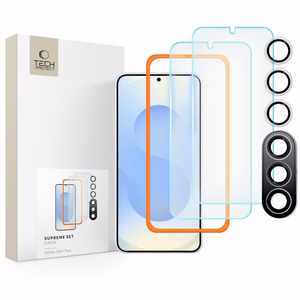Tech-Protect Supreme rinkinys Samsung Galaxy S25+ 2x grūdintas stiklas ekranui / grūdintas stiklas kamerai - skaidrus