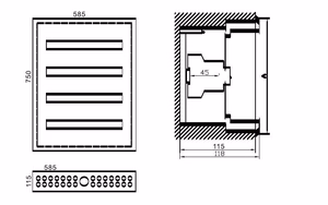 Щит автоматов TIBOX 585x750x115мм; 4x24P, встраиваемый монтаж, для помещений
