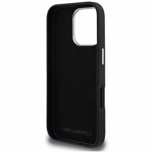 Karl Lagerfeld FW Grained Karl & Choupette Heads Pins Case for iPhone 16 Pro Max - Black