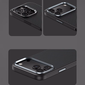 Benks magnetinis Armor Pro Kevlar dėklas su metaliniu rėmeliu 600D (A069) Iphone 17 Pro telefonui juodas (su fotoaparato valdymo mygtuku)
