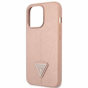 Guess GUHCP13LPSATLP iPhone 13 Pro / 13 6.1" rožinis kietasis dėklas SaffianoTriangle logotipas