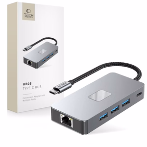 Tech-Protect HB05 HUB 9in1 USB-C + USB2.0 + USB3.0 + HDMI 4K 60Hz + SD / TF + PD100W + RJ45 adapteris - pilkas