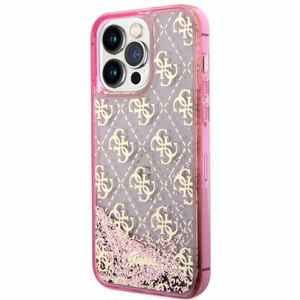 Guess GUHCP14XLC4PSGP iPhone 14 Pro Max 6.7" rožinis/rožinis kietas dėklas Liquid Glitter 4G permatomas