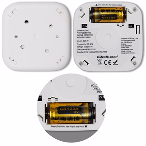 Qoltec 52579 Belaidis dūmų detektorius su baterija | Tuya | Wi-Fi | jutiklio tarnavimo laikas 10 metų | signalizacija 85dB | LED