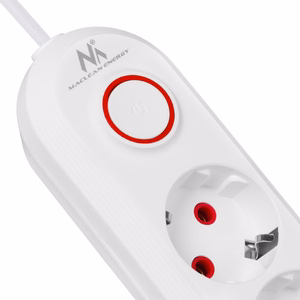 Maclean elektros paskirstytuvas, prailginimo laidas su 3 lizdais + 3xUSB, 110–240 V kintama srovė, 50/60 Hz, 2,1 A, maks. 2500 W, 1,5 m, baltas, MCE394 W