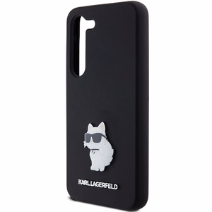 Karl Lagerfeld silikoninis Choupette metalinis smeigtukas dėklas telefonui Samsung Galaxy S23 - juodas