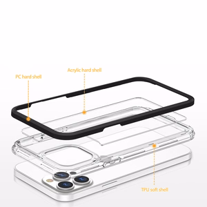 Skaidrus 3in1 dėklas iPhone 14 Pro Max silikoninis dangtelis su rėmeliu juodas