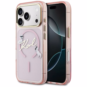Karl Lagerfeld IML Choupettes Karl Script Logo MagSafe Dėklas for iPhone 17 Pro Max - rožinis