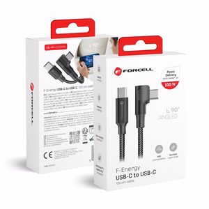 Кабель USB C - USB C Forcell F-Energy QC4.0 PD 5A 100W Cafule 90° 1,2 m CC-1Deg черный