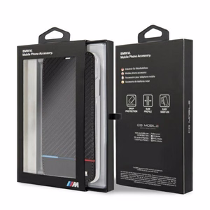 Чехол BMW Carbon Tricolor Stripe для iPhone XS Max - чёрный