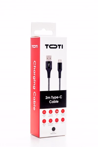 SEEK TOTI USB-A – Type-C, 2 м плетеный кабель 2A, черный/Space grey
