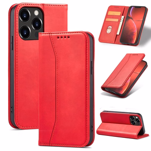 Magnet Fancy Case dėklas telefonui iPhone 14 Plus su flip dangčiu, pinigine ir stovu - raudonos spalvos