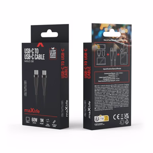 "Maxlife" MXUC-08 kabelis USB-C - USB-C 1,0 m 60W juodas nailonas