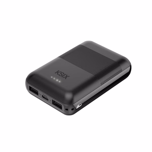Ksix Powebank Mini 10000mAh 10W+cable USB-A USB-C, juodos spalvos