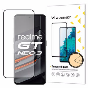 Особо прочное закаленное стекло Wozinsky Full Glue на весь экран с рамкой для Realme GT Neo 3, совместимо с чехлом, черное